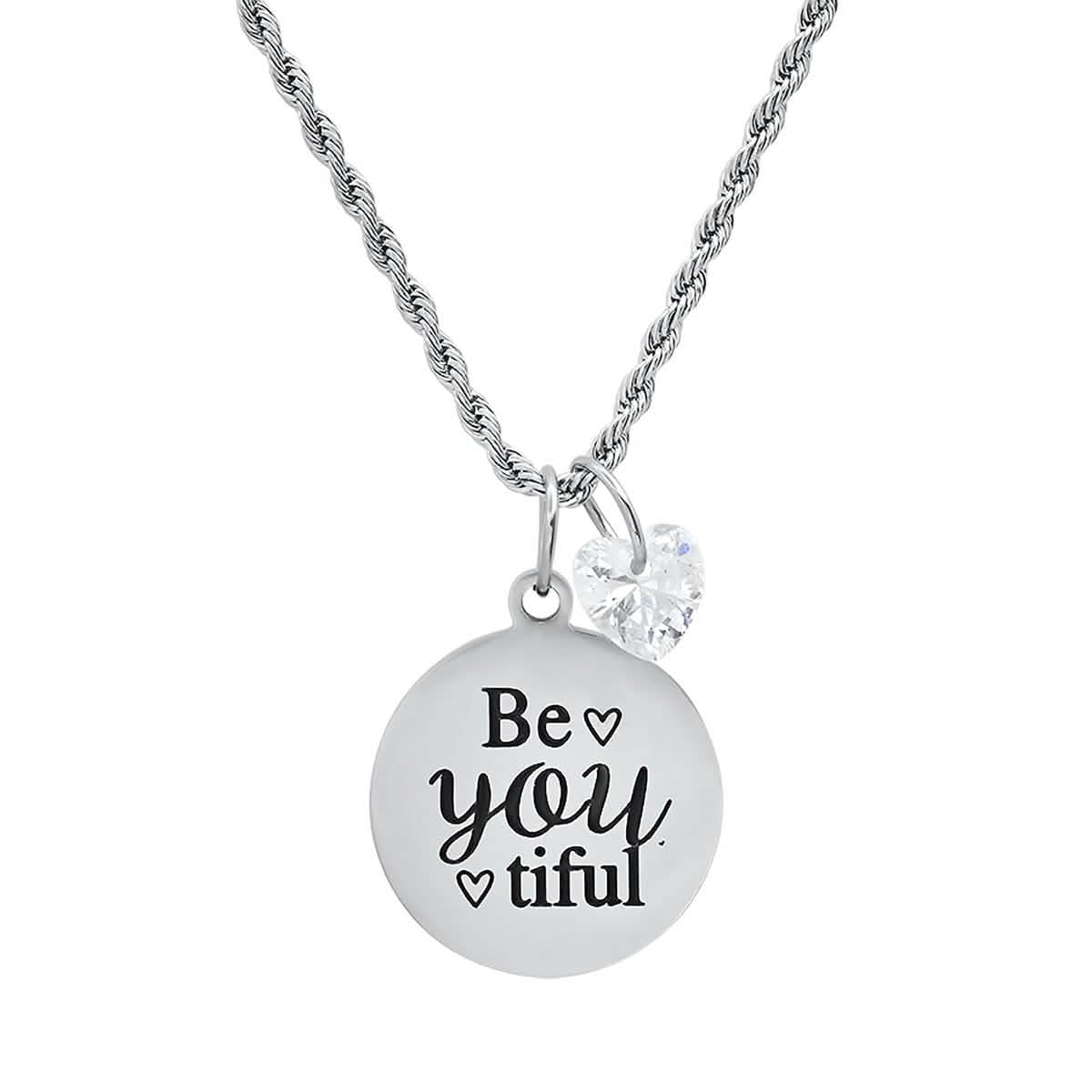 Damen-Edelstahl-Halskette mit „Be You Tiful“-Anhänger, verziert mit einem herzförmigen Swarovski-Kristall-Charm