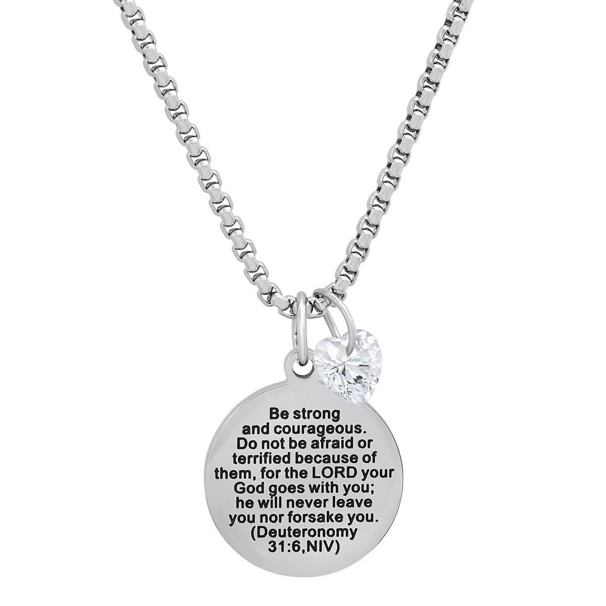 Damen-Anhänger aus Edelstahl, rund, mit herzförmigem Swarovski-Kristallcharm verziert