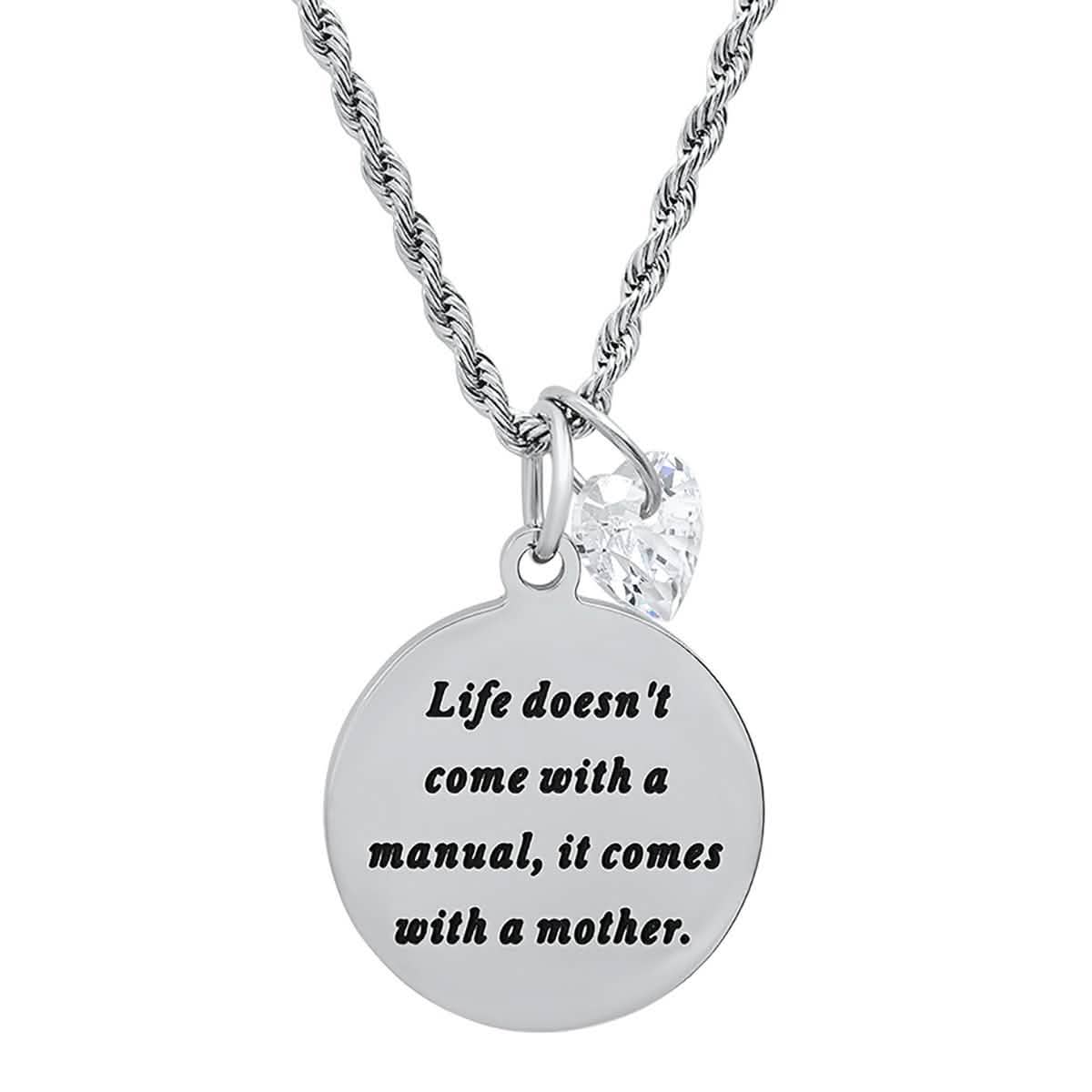 Damen-Anhänger aus Edelstahl, rund, mit herzförmigem Swarovski-Kristallcharm verziert