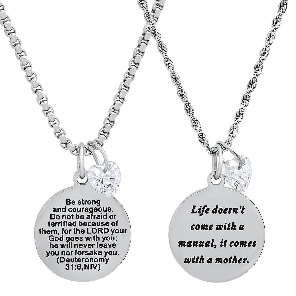 Damen-Anhänger aus Edelstahl, rund, mit herzförmigem Swarovski-Kristallcharm verziert