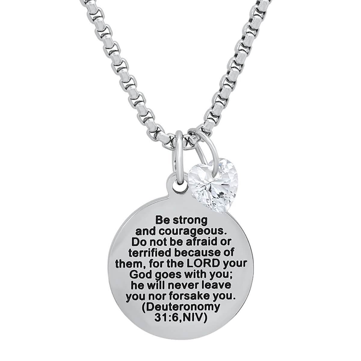 Damen-Anhänger aus Edelstahl, rund, mit herzförmigem Swarovski-Kristallcharm verziert