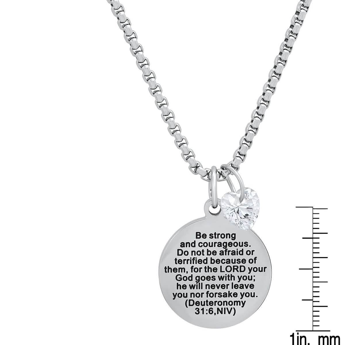 Damen-Anhänger aus Edelstahl, rund, mit herzförmigem Swarovski-Kristallcharm verziert