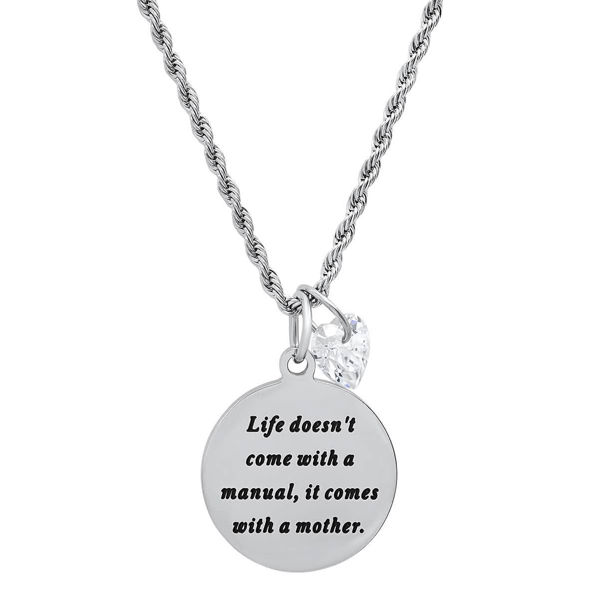 Damen-Anhänger aus Edelstahl, rund, mit herzförmigem Swarovski-Kristallcharm verziert