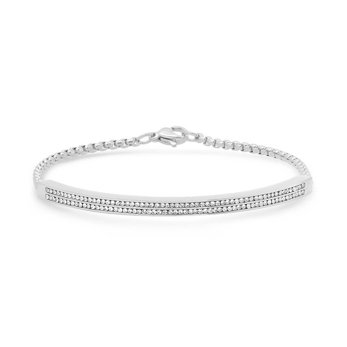 Damenarmband aus Edelstahl mit simulierten Diamanten im Kanalfassung
