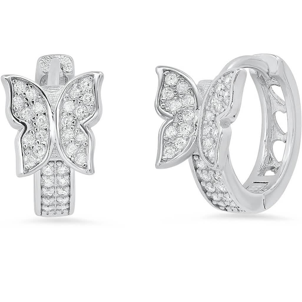 Damen-Creolen aus Sterlingsilber mit simulierten Diamanten und Schmetterlingsmotiv