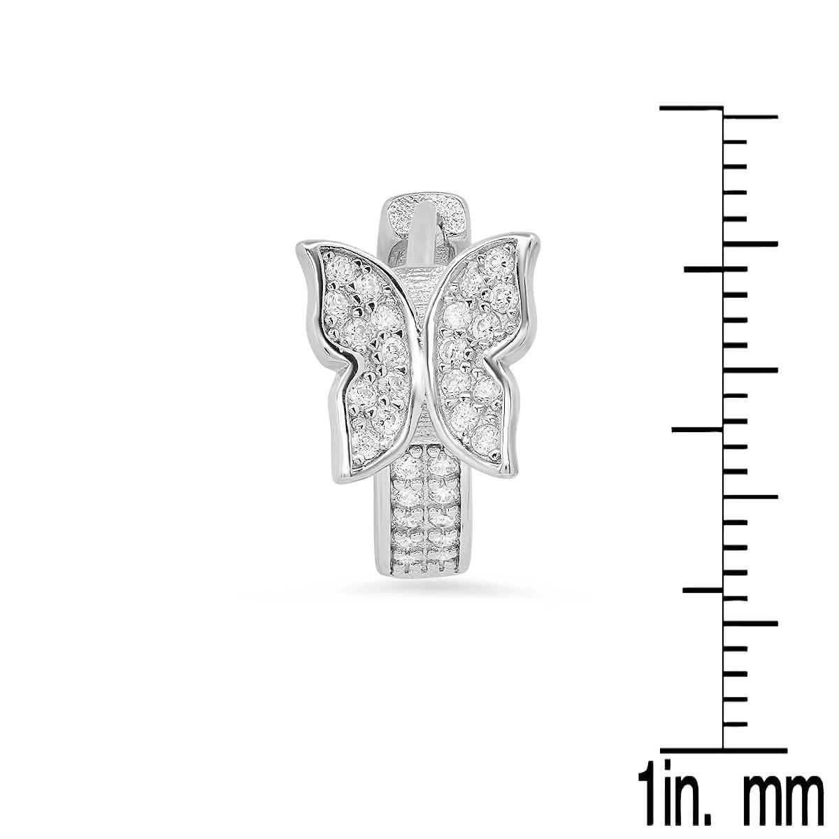 Damen-Creolen aus Sterlingsilber mit simulierten Diamanten und Schmetterlingsmotiv