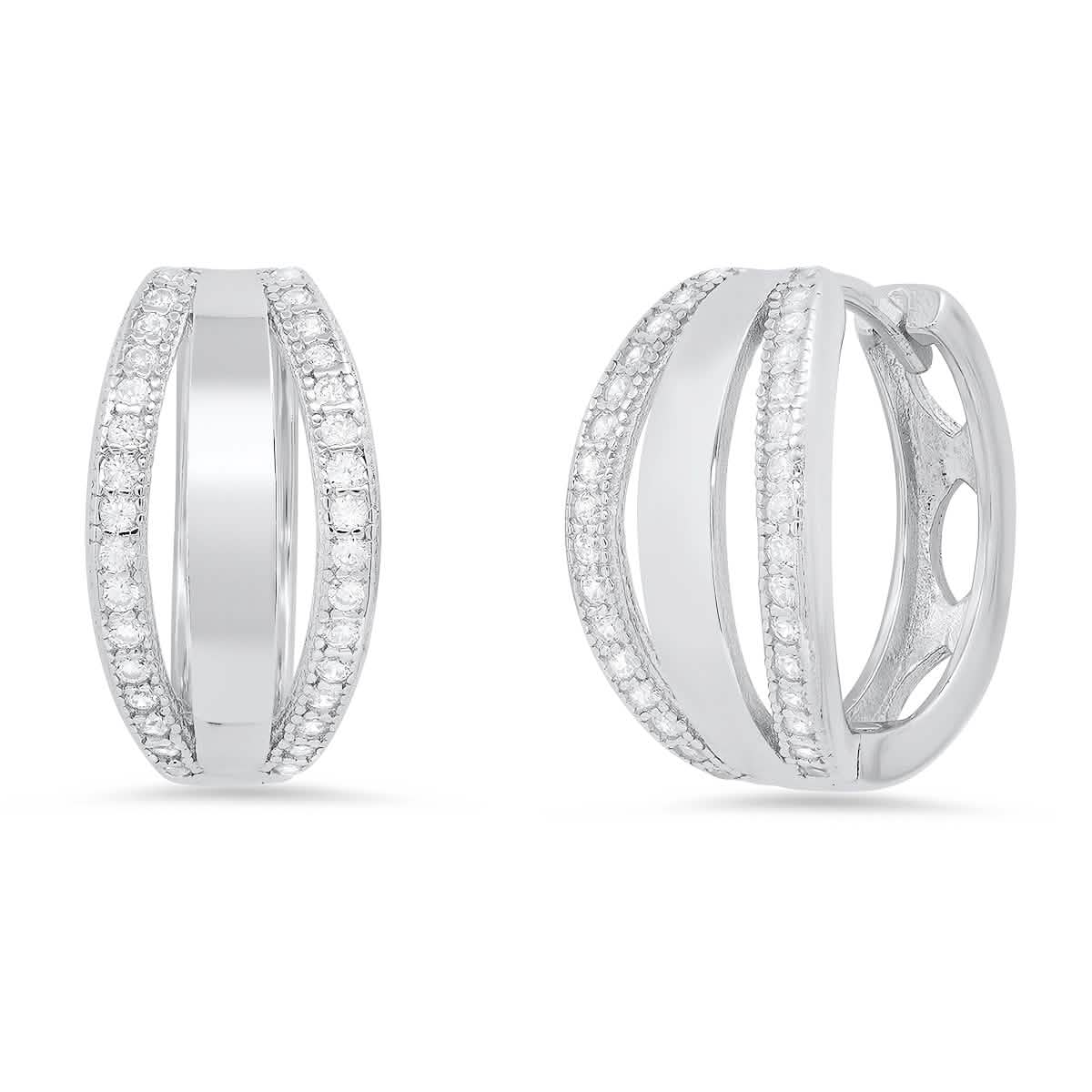 Damen-Ohrringe aus Sterlingsilber mit simulierten Diamanten und mehrschichtigen Huggies