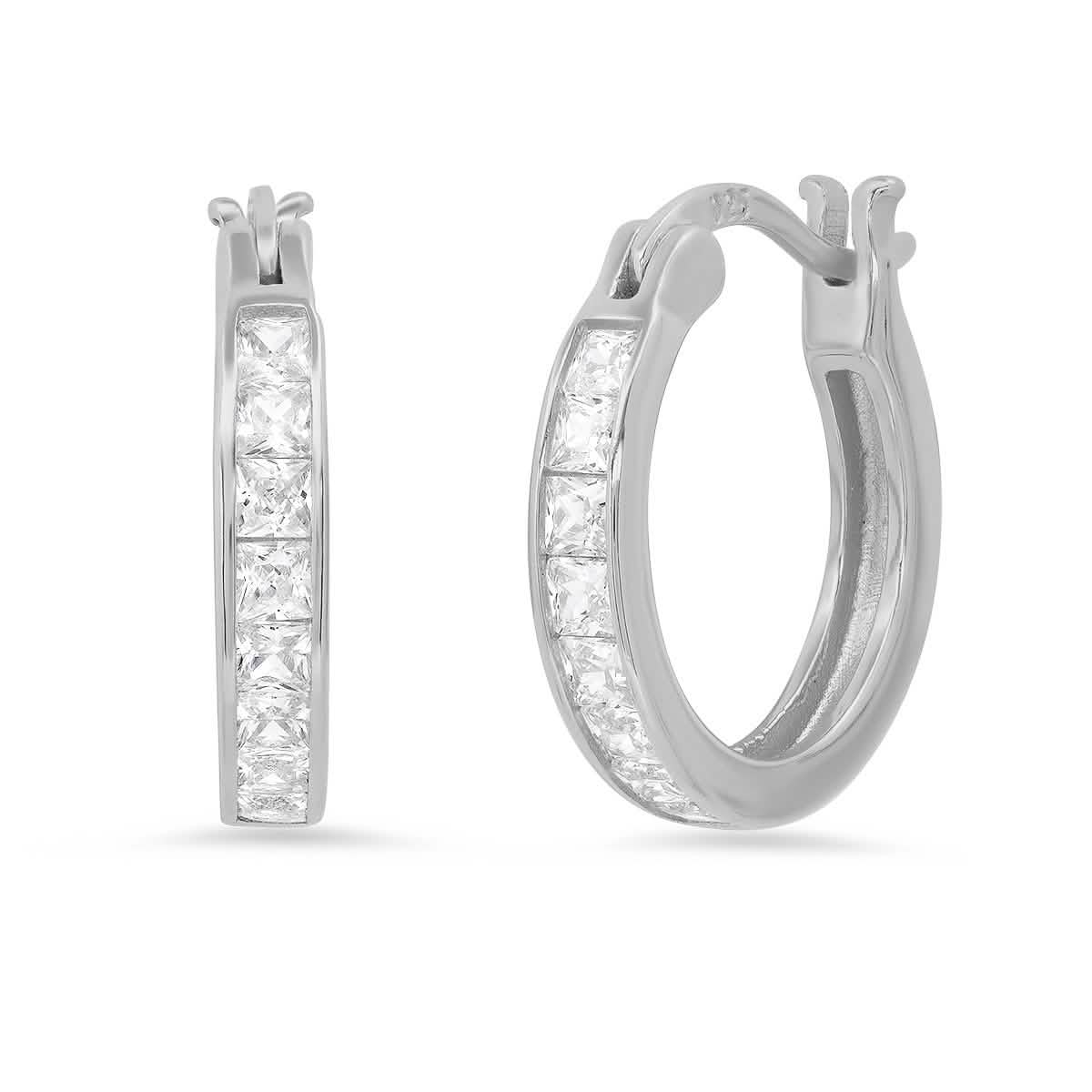 Damen-Creolen aus Sterlingsilber mit simulierten Diamanten (rund)