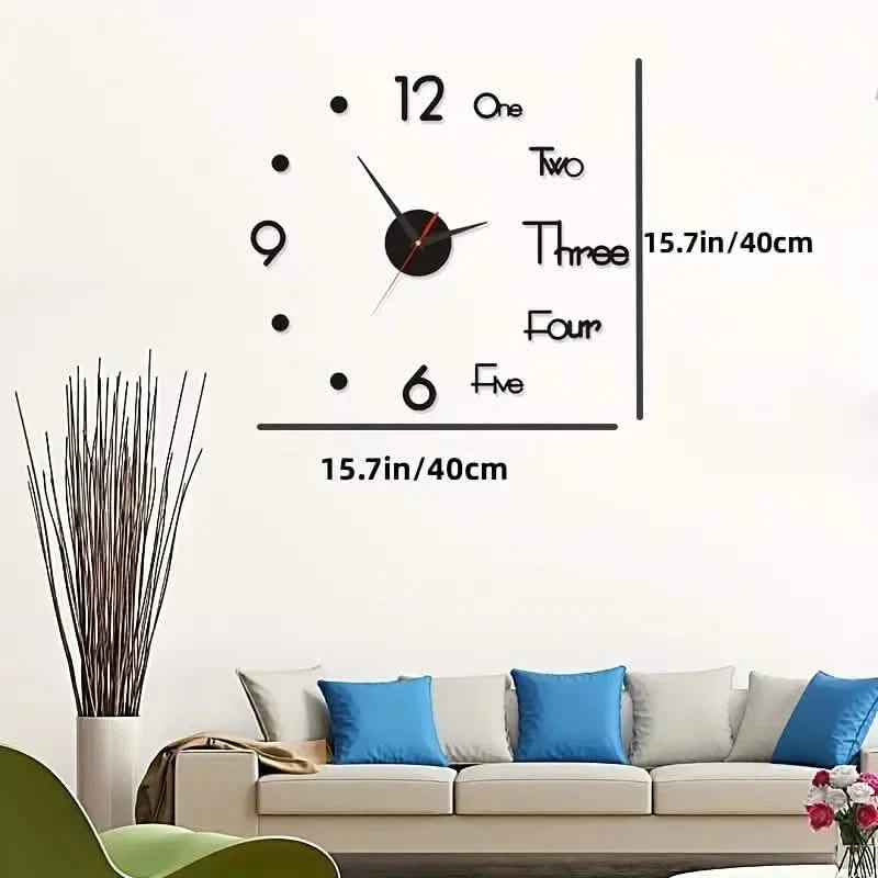Große rahmenlose 3D-Wanduhr-Aufkleber