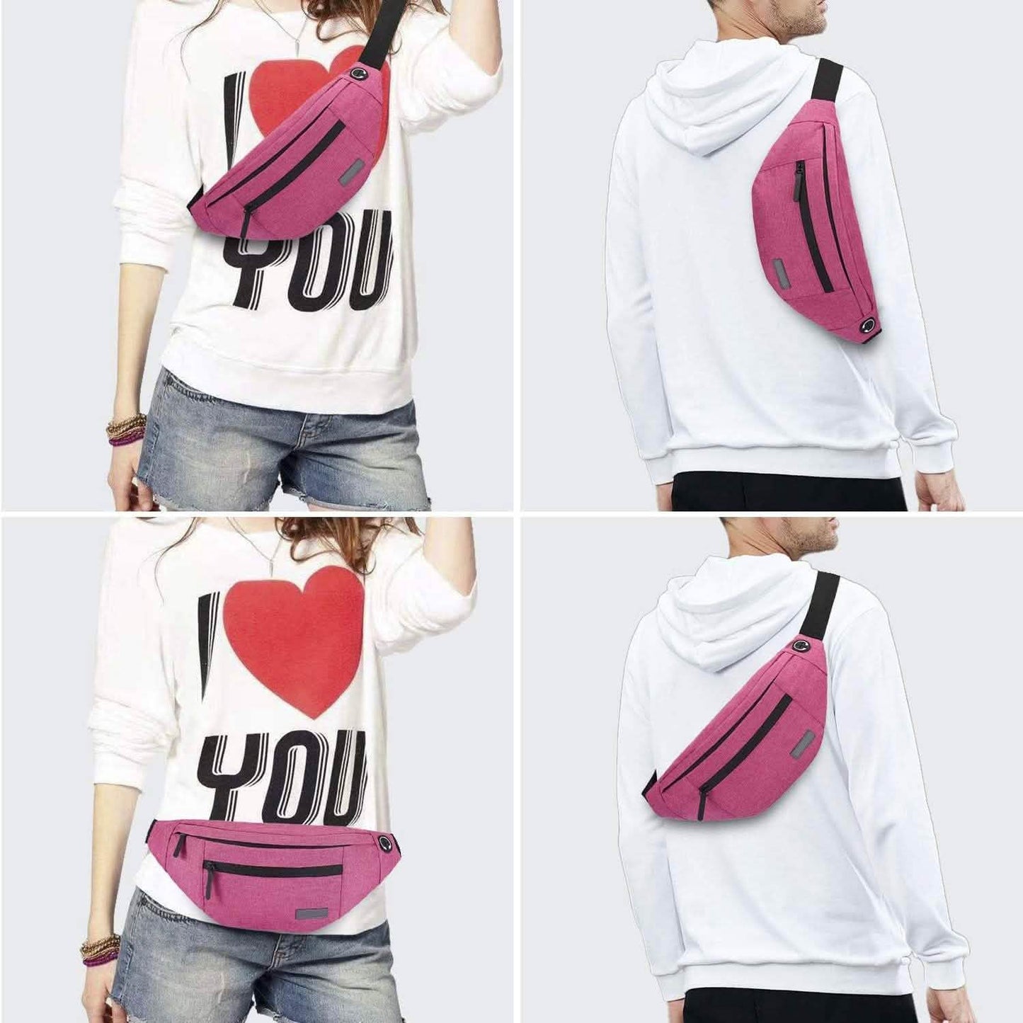 Große Crossbody-Gürteltasche mit 4 Reißverschlusstaschen