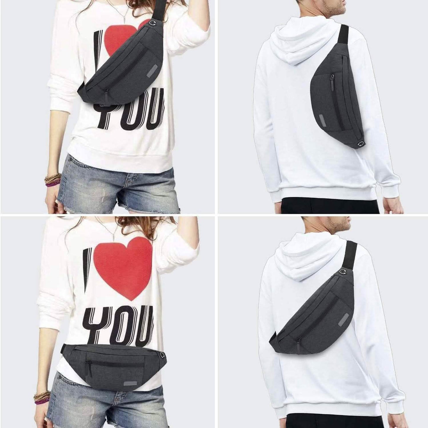 Große Crossbody-Gürteltasche mit 4 Reißverschlusstaschen