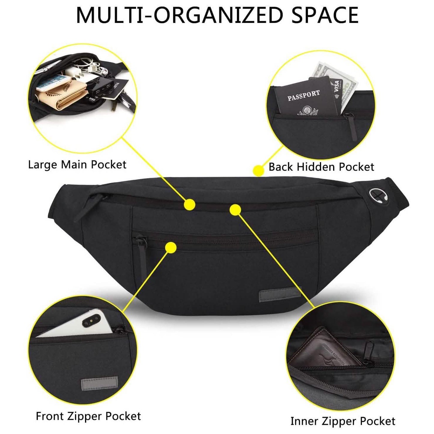 Große Crossbody-Gürteltasche mit 4 Reißverschlusstaschen