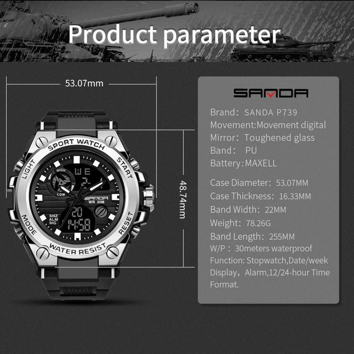 LED Digital Militär-Uhr Klassische Sportuhr für Herren