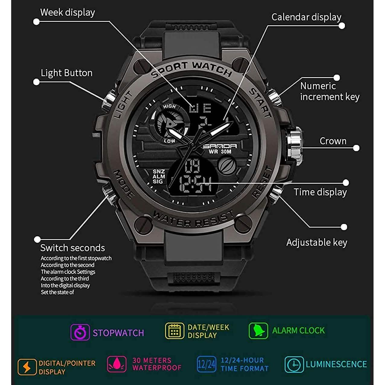 LED Digital Militär-Uhr Klassische Sportuhr für Herren