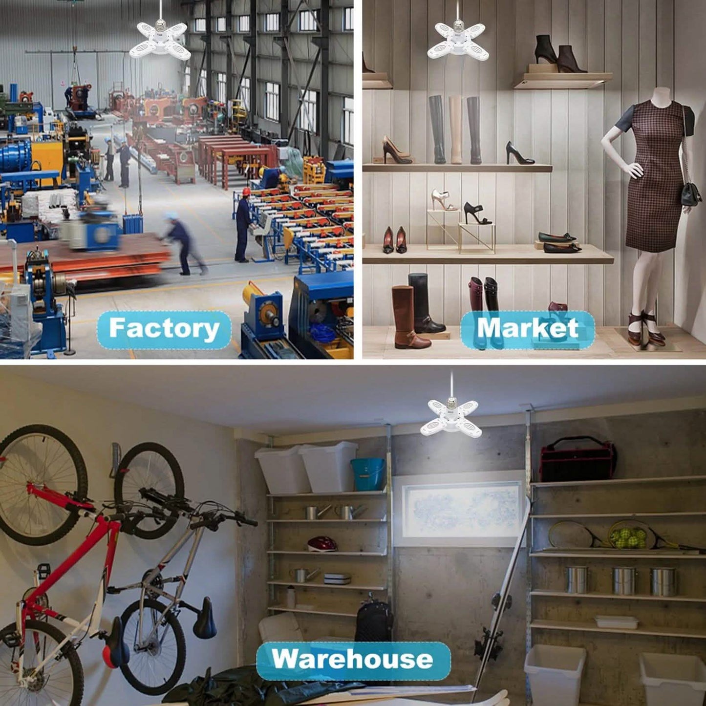 Dimmbare LED-Deckenleuchte für die Garage mit 4 verstellbaren Paneelen