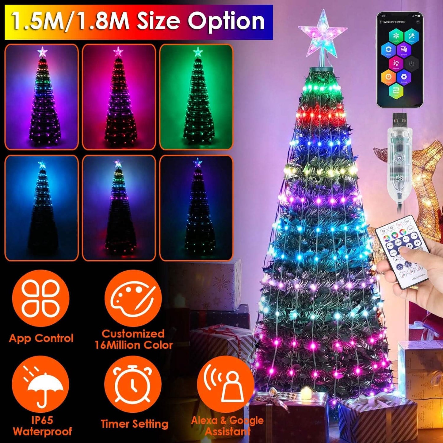 LED Lichter Klappbarer Weihnachtsbaum Licht mit Fernbedienung App-Steuerung