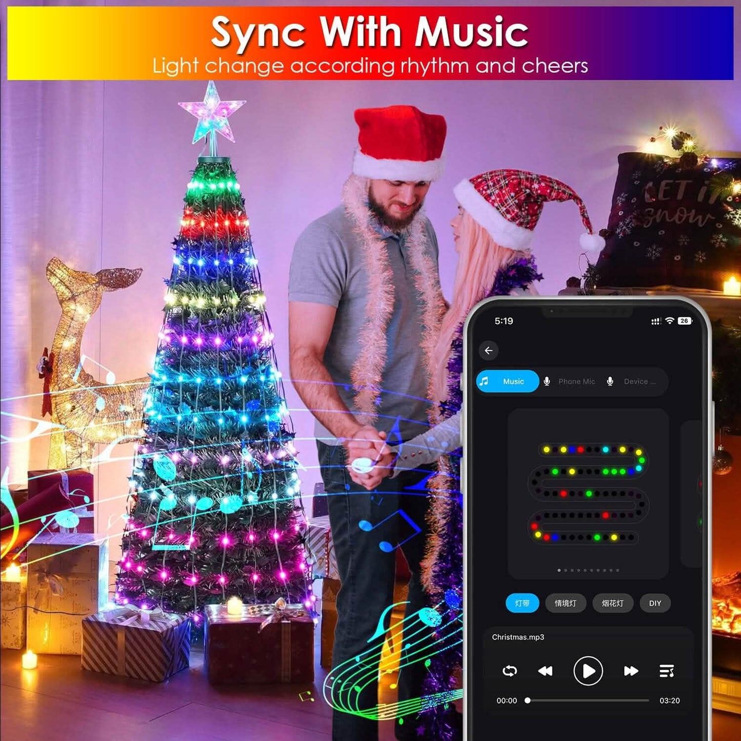 LED Lichter Klappbarer Weihnachtsbaum Licht mit Fernbedienung App-Steuerung