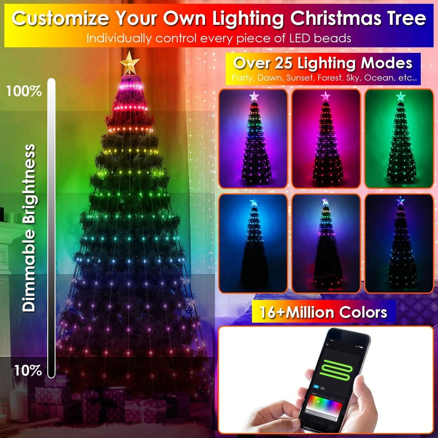LED Lichter Klappbarer Weihnachtsbaum Licht mit Fernbedienung App-Steuerung