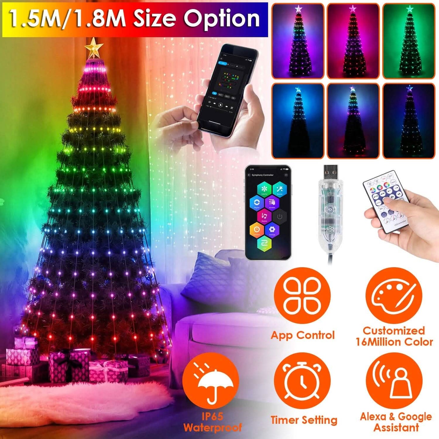 LED Lichter Klappbarer Weihnachtsbaum Licht mit Fernbedienung App-Steuerung