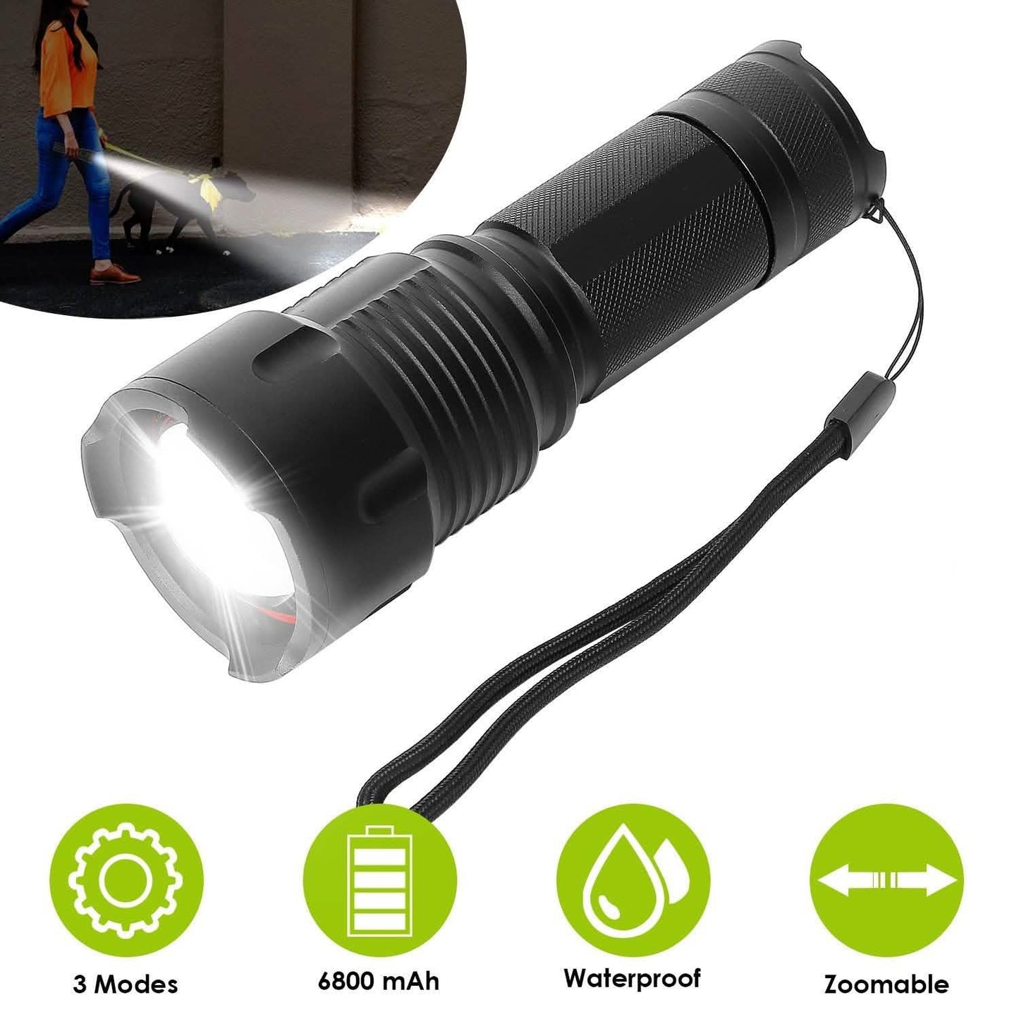 Wiederaufladbare LED-Zoomtaschenlampe