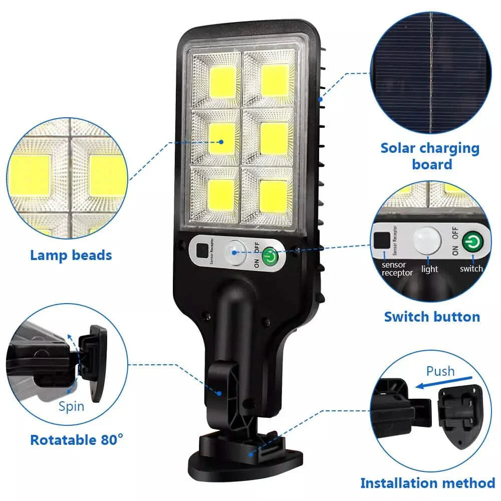 LED Solarleuchte Bewegungsmelder 3 Modi Flutlichtlampe Outdoor Straßen Wand Garten