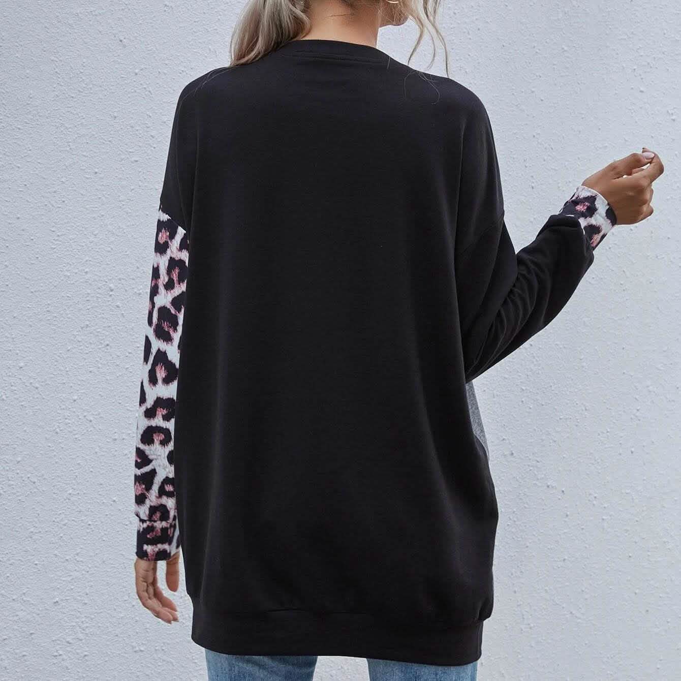 Leopard-Print Colorblock-Sweatshirt mit überschnittenen Schultern