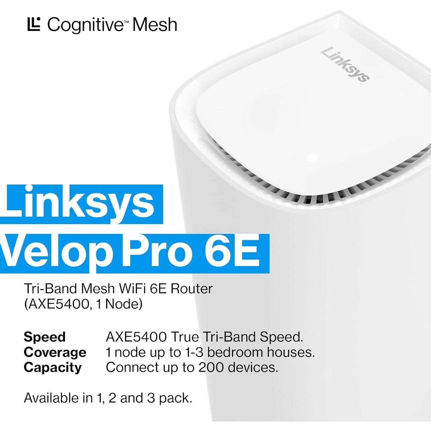 Linksys Velop Pro WiFi 6E Mesh-System – Kognitiver Mesh-Router mit 6-GHz-Bandzugang und 5,4 (AXE5400) Gbit/s True Gigabit-Geschwindigkeit (Generalüberholt)