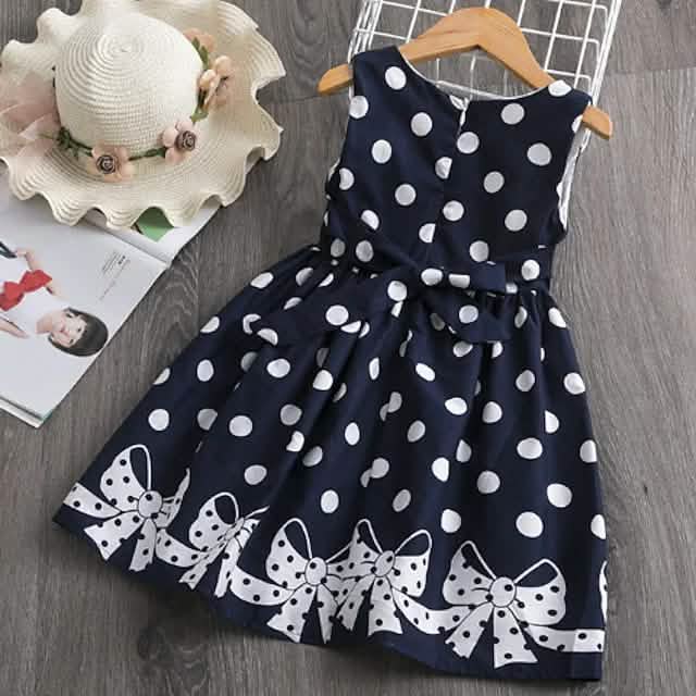 Mädchen Kleid Sommerkleid Tupfen Leger Spitze Besatz Druck
