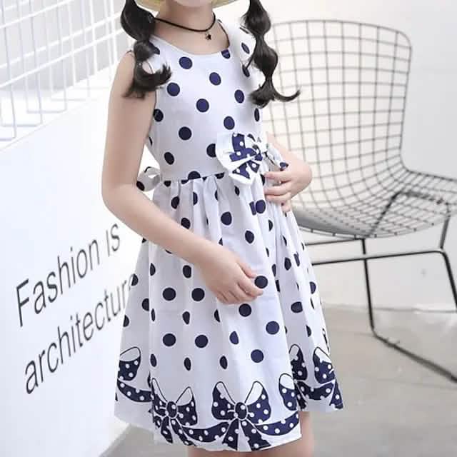 Mädchen Kleid Sommerkleid Tupfen Leger Spitze Besatz Druck