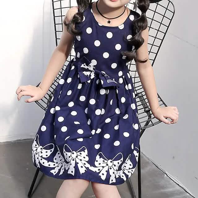Mädchen Kleid Sommerkleid Tupfen Leger Spitze Besatz Druck