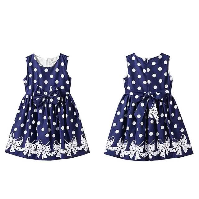 Mädchen Kleid Sommerkleid Tupfen Leger Spitze Besatz Druck
