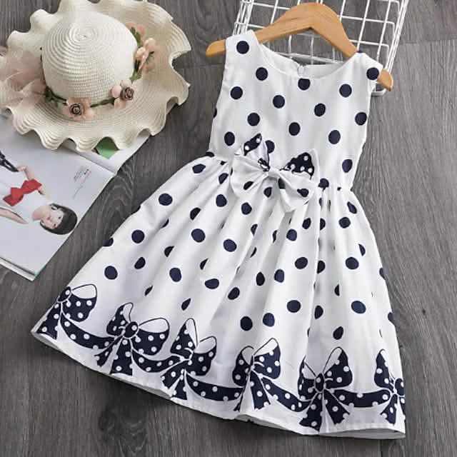 Mädchen Kleid Sommerkleid Tupfen Leger Spitze Besatz Druck