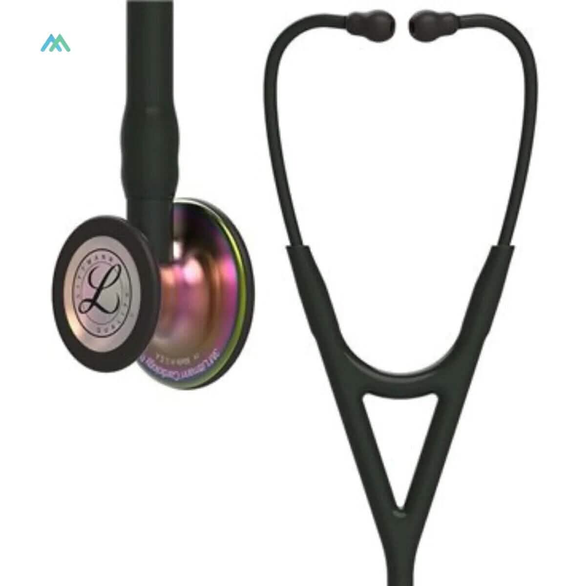 Littmann Cardiology IV Diagnostisches Stethoskop – Regenbogen-Bruststück/Schwarzer Schlauch (6165) (Generalüberholt)