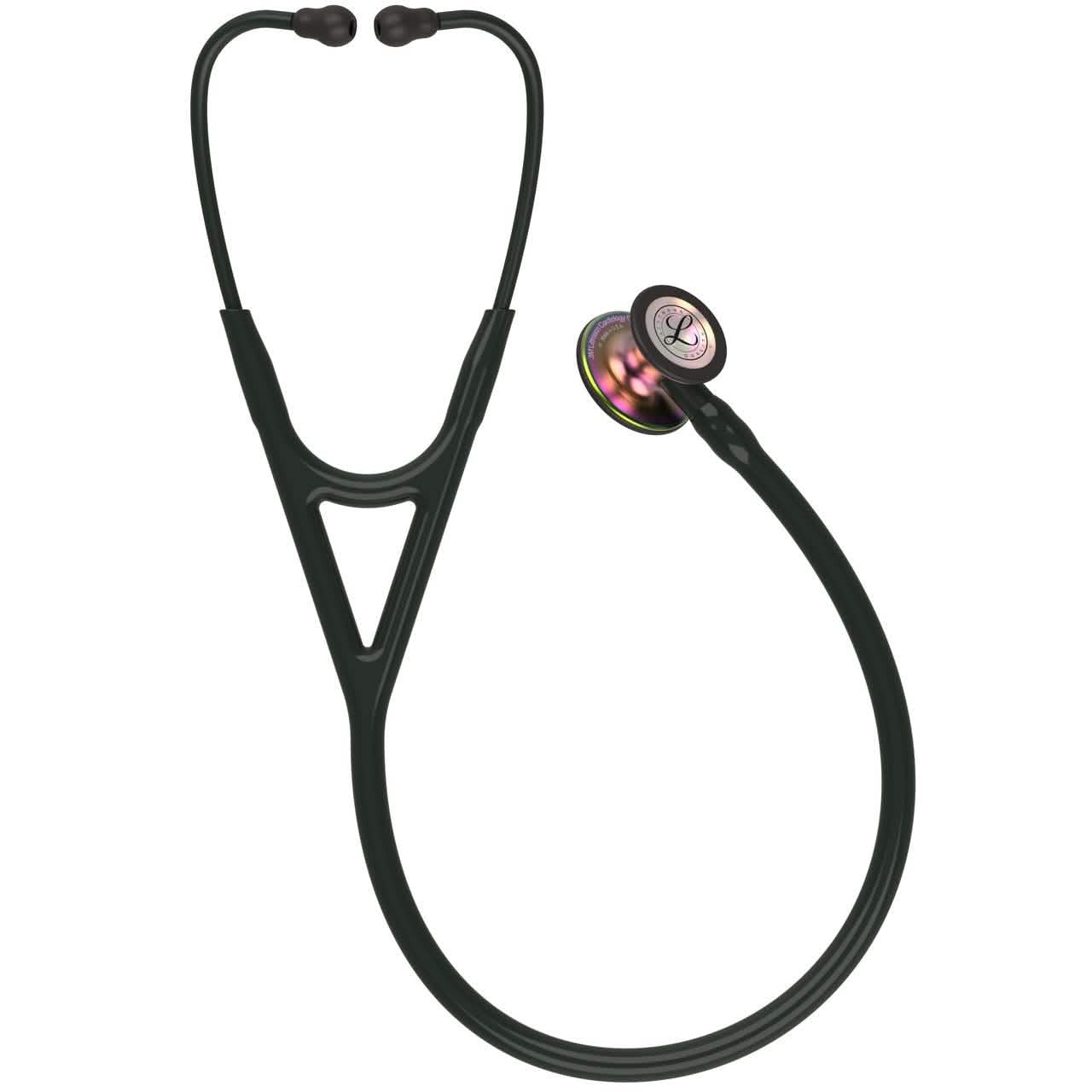 Littmann Cardiology IV Diagnostisches Stethoskop – Regenbogen-Bruststück/Schwarzer Schlauch (6165) (Generalüberholt)