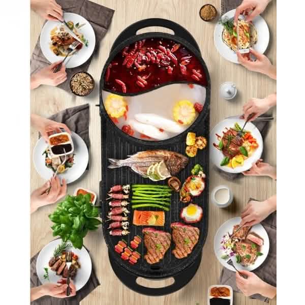 LIVEN Elektrogrill mit Kochtopf