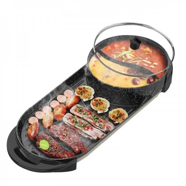 LIVEN Elektrogrill mit Kochtopf