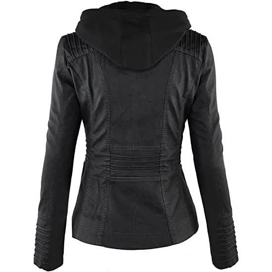 Lock and Love Damen-Kunstlederjacke mit abnehmbarer Kapuze