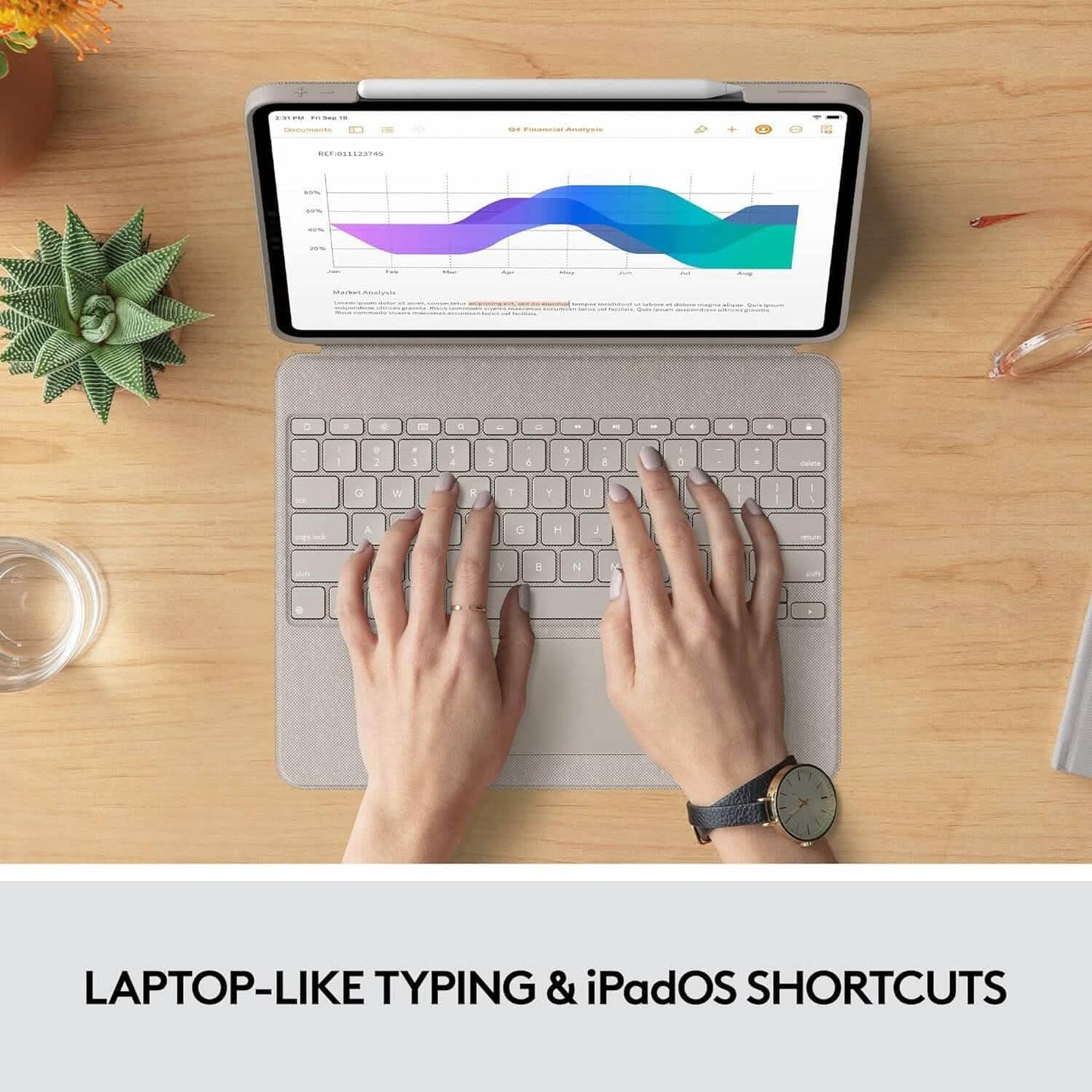Logitech Combo Touch iPad Pro 12.9" (5./6. Generation – 2021, 2022) Tastatur-Case – Sand US-Layout