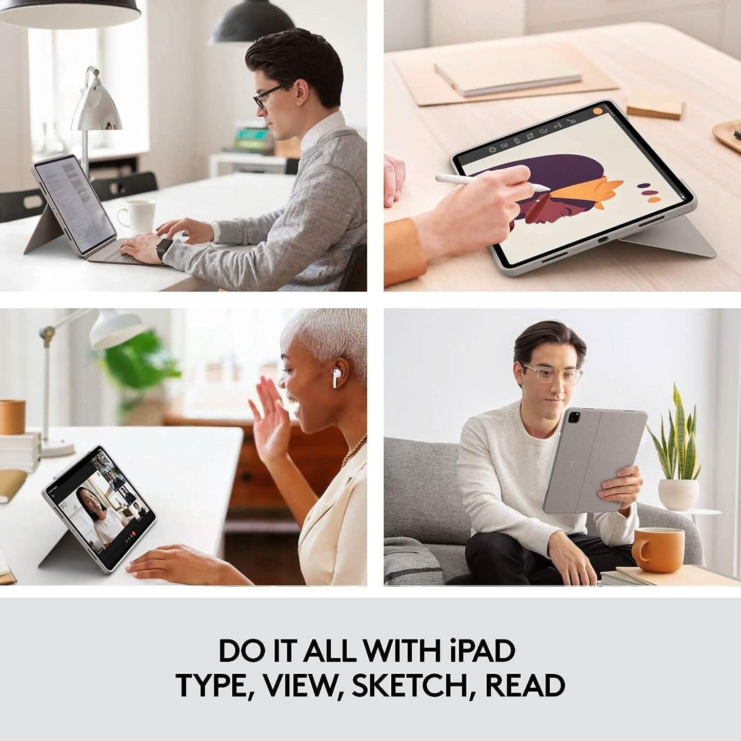 Logitech Combo Touch iPad Pro 12.9" (5./6. Generation – 2021, 2022) Tastatur-Case – Sand US-Layout