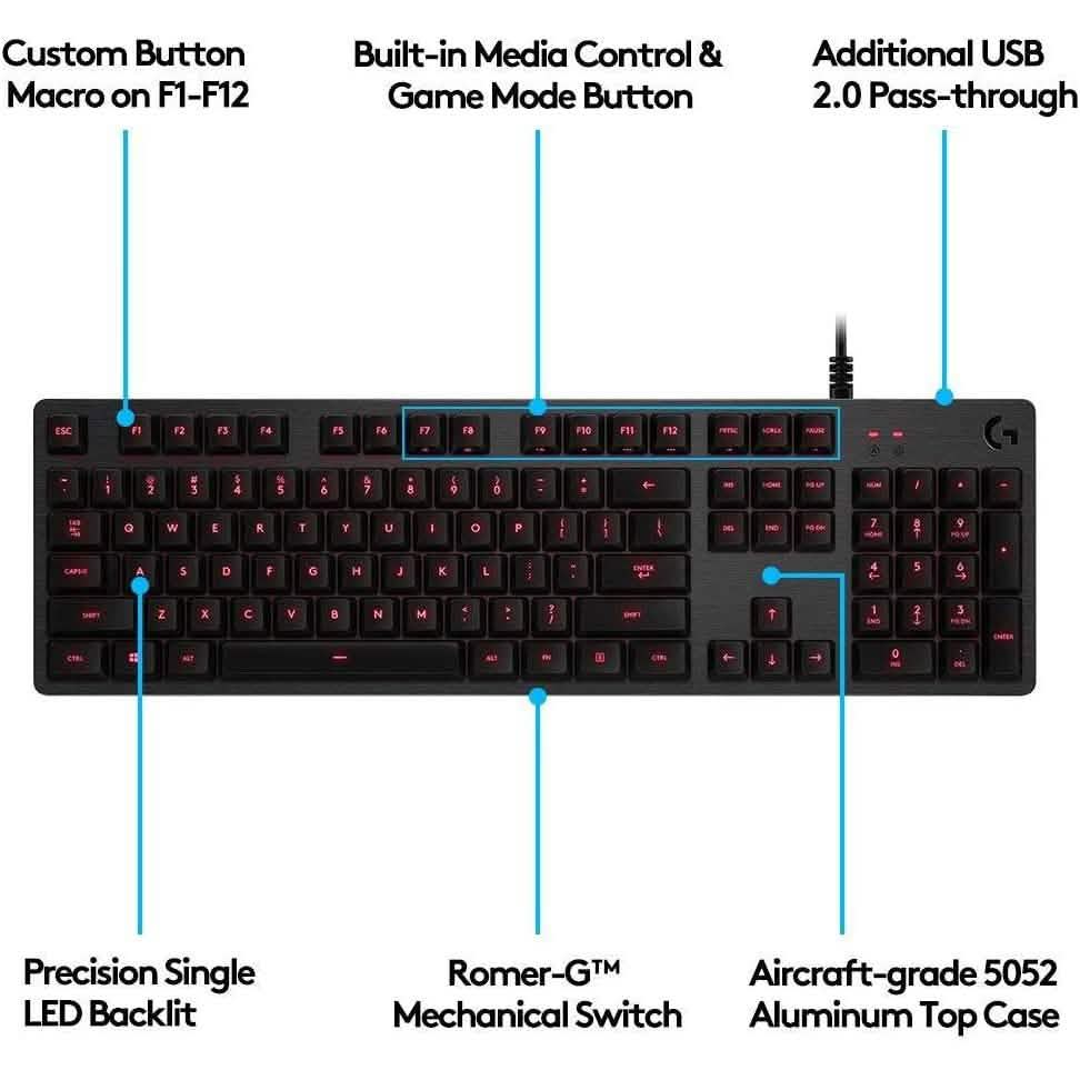 Logitech G413 Mechanische Gaming-Tastatur mit Hintergrundbeleuchtung USB Passthrough Carbon (Generalüberholt)