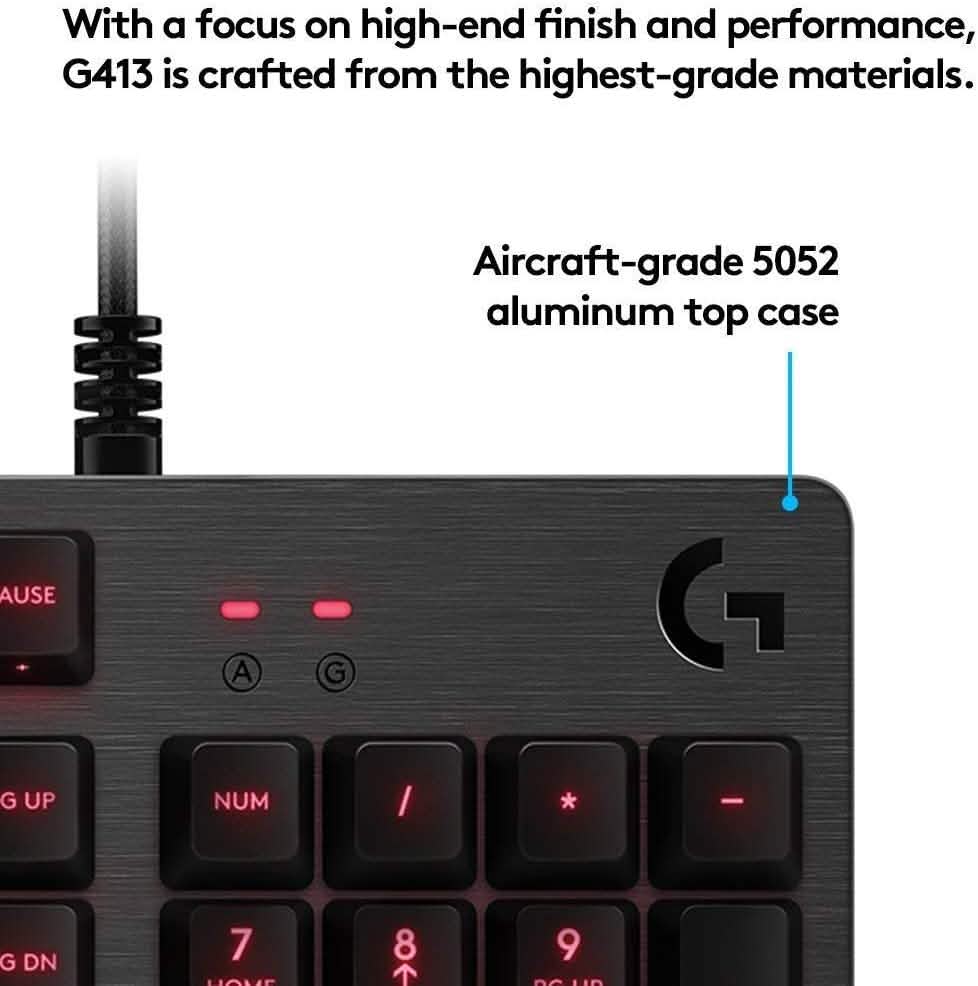 Logitech G413 Mechanische Gaming-Tastatur mit Hintergrundbeleuchtung USB Passthrough Carbon (Generalüberholt)