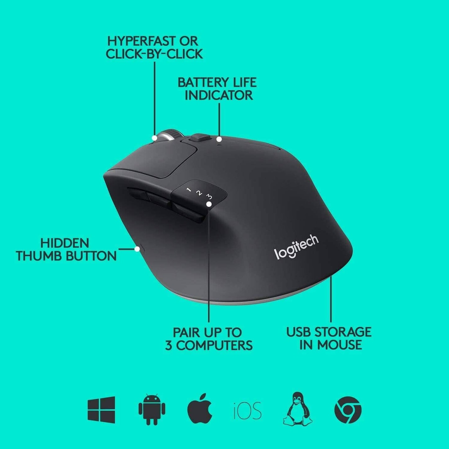 Logitech M720 Triathlon Multi-Device Maus mit USB Unifying Empfänger (Generalüberholt)