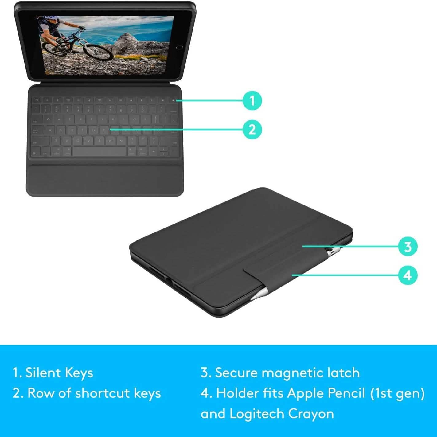 Logitech Rugged Folio – Schutzhülle mit Tastatur für iPad (7., 8. und 9. Generation)