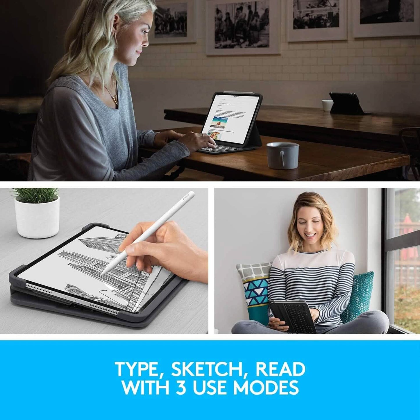 Logitech SLIM FOLIO PRO beleuchtete Bluetooth-Tastaturhülle für iPad Pro 12,9 Zoll (3. und 4. Generation) (Generalüberholt)