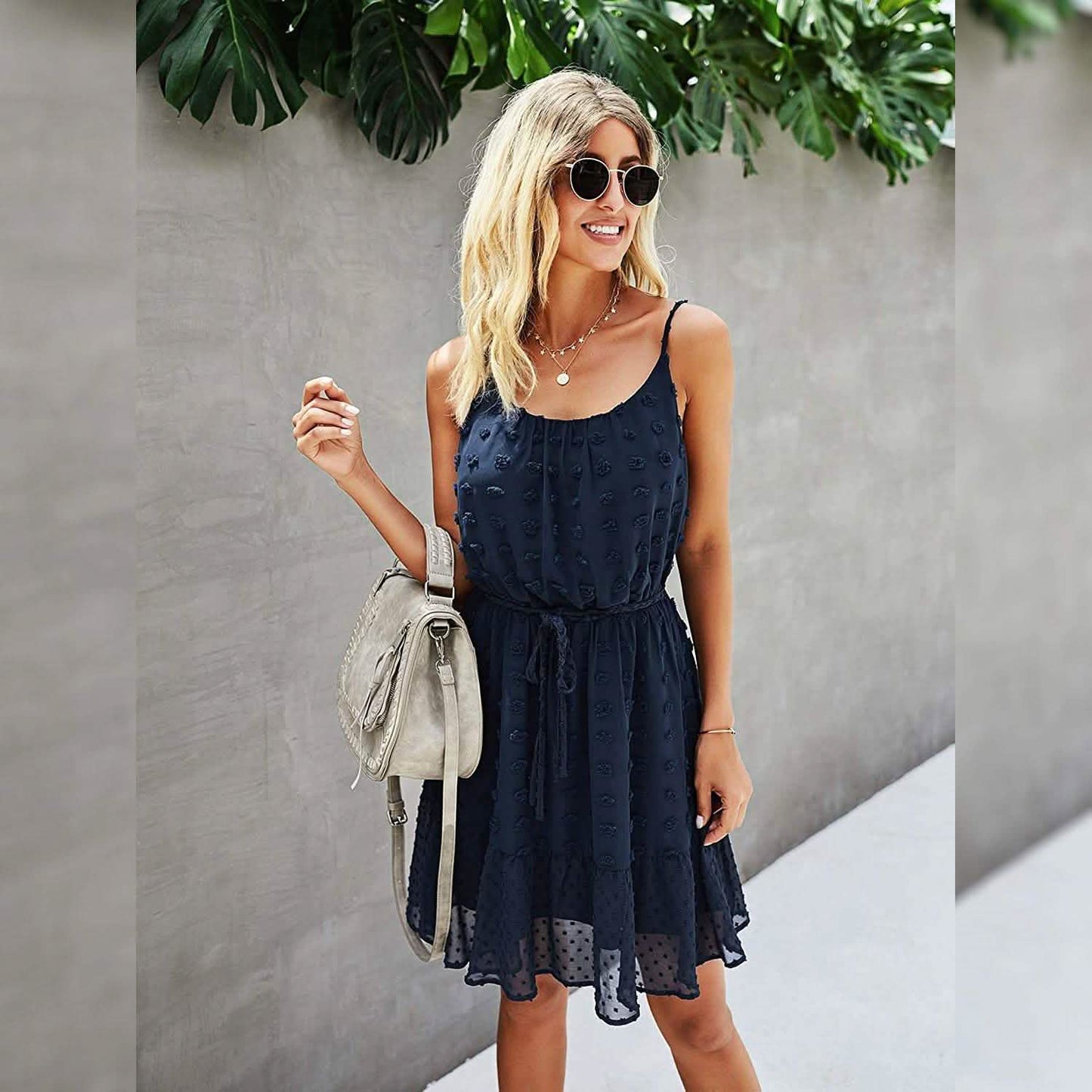 Lovinchic Damen Spaghettiträger Minikleid mit gebundener Taille und Blumenmuster Sommer Casual Flowy Kleid
