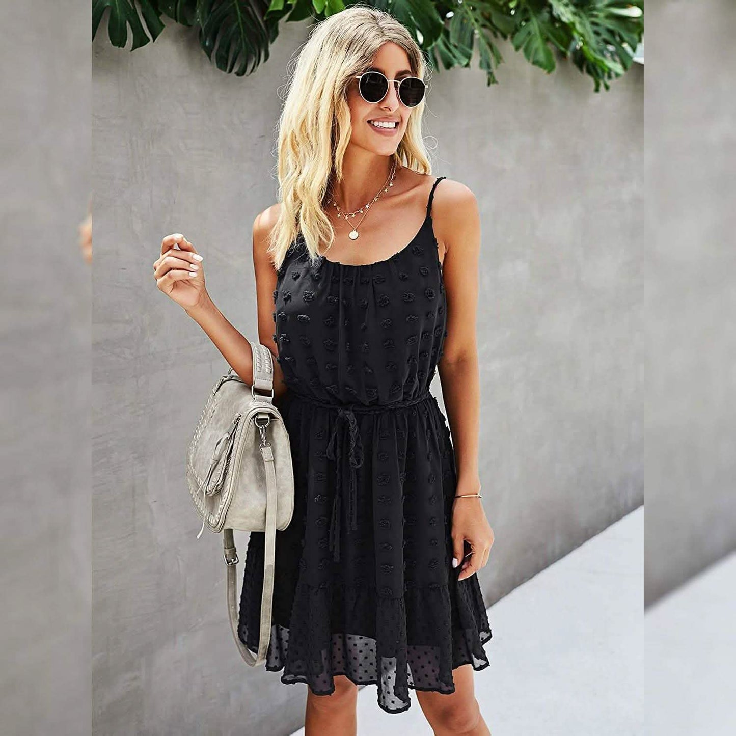 Lovinchic Damen Spaghettiträger Minikleid mit gebundener Taille und Blumenmuster Sommer Casual Flowy Kleid