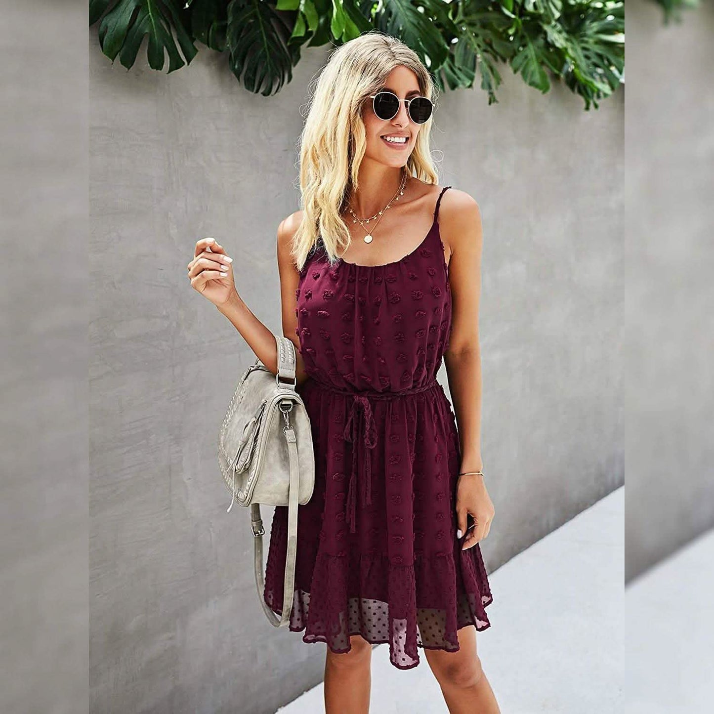 Lovinchic Damen Spaghettiträger Minikleid mit gebundener Taille und Blumenmuster Sommer Casual Flowy Kleid
