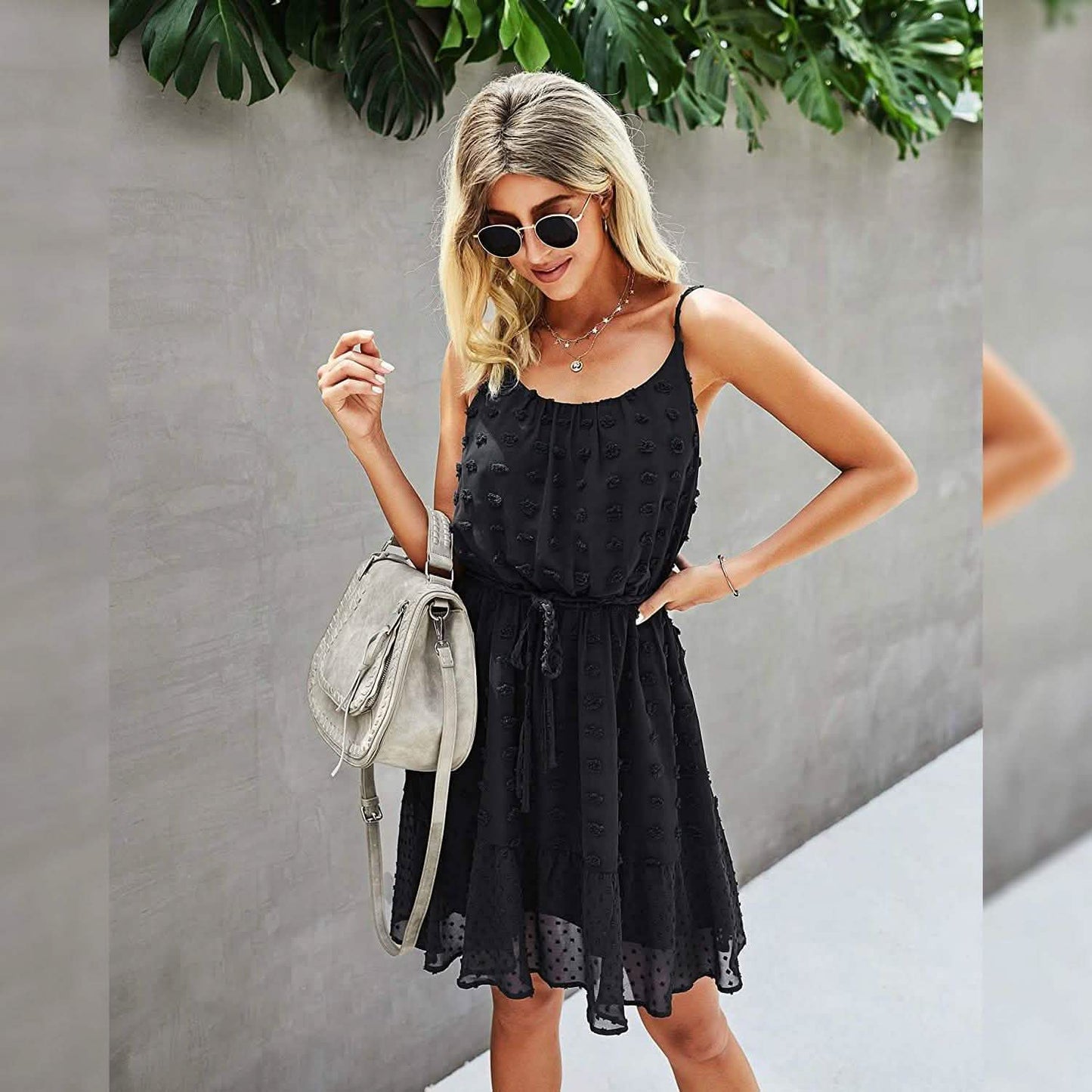 Lovinchic Damen Spaghettiträger Minikleid mit gebundener Taille und Blumenmuster Sommer Casual Flowy Kleid