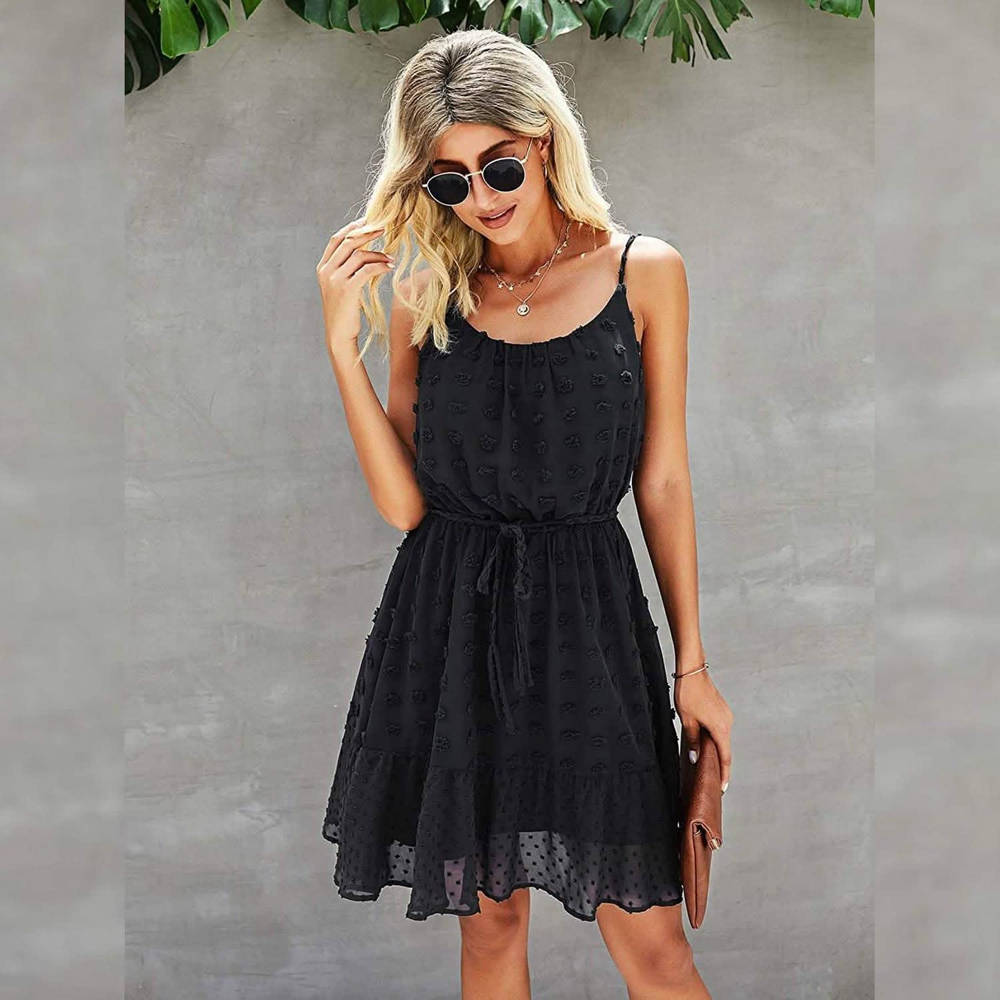 Lovinchic Damen Spaghettiträger Minikleid mit gebundener Taille und Blumenmuster Sommer Casual Flowy Kleid