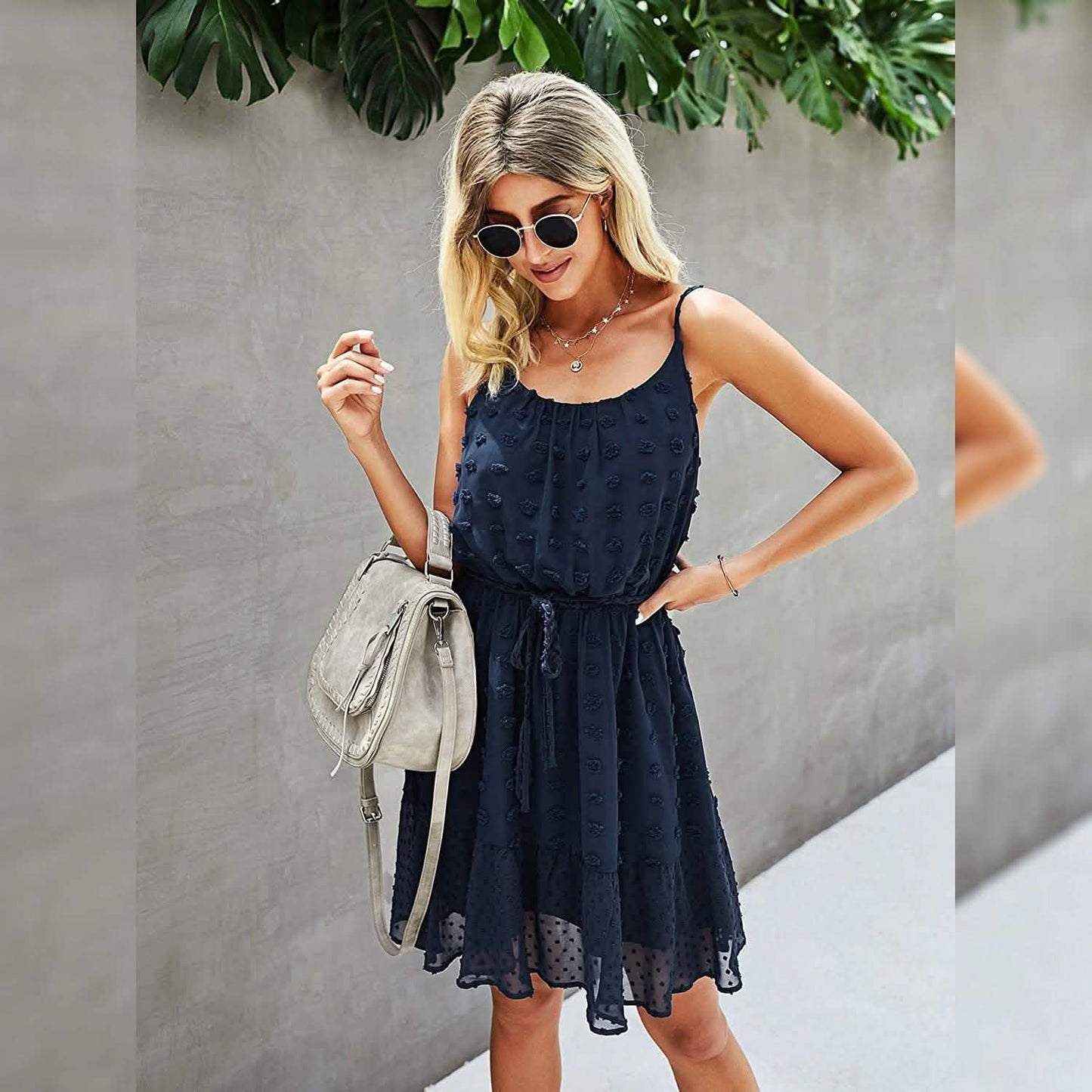 Lovinchic Damen Spaghettiträger Minikleid mit gebundener Taille und Blumenmuster Sommer Casual Flowy Kleid